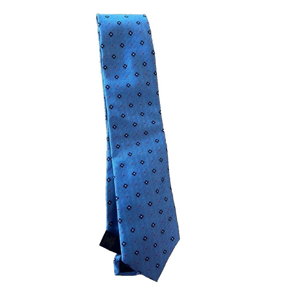 Brooks Brothers Silk Neck Tie Blue Floral Accent Geometric Men